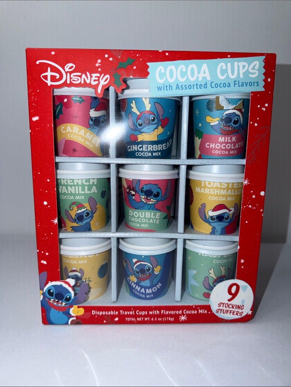 Disney Multicolor Cocoa Cups Set of 9 with Stitch Holiday Designs